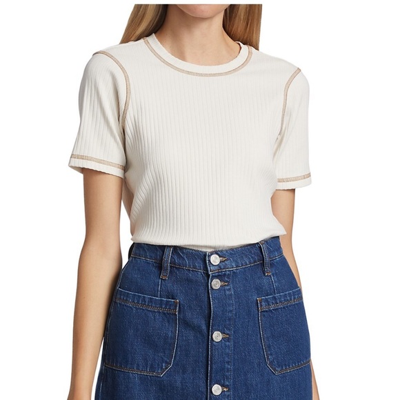 Frame Contrast Stitching Rib Knit Crewneck Tee - Picture 6 of 7